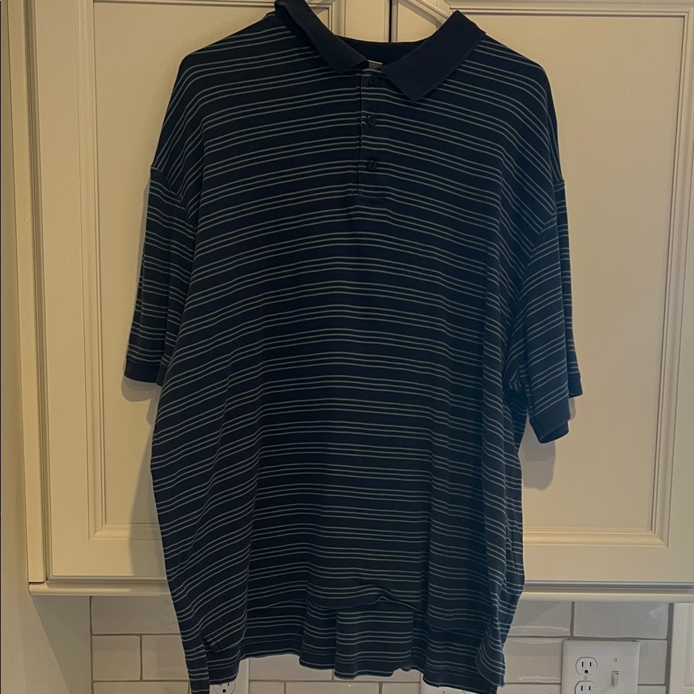 L.L. Bean Men's Dark and Light Blue Striped Polo